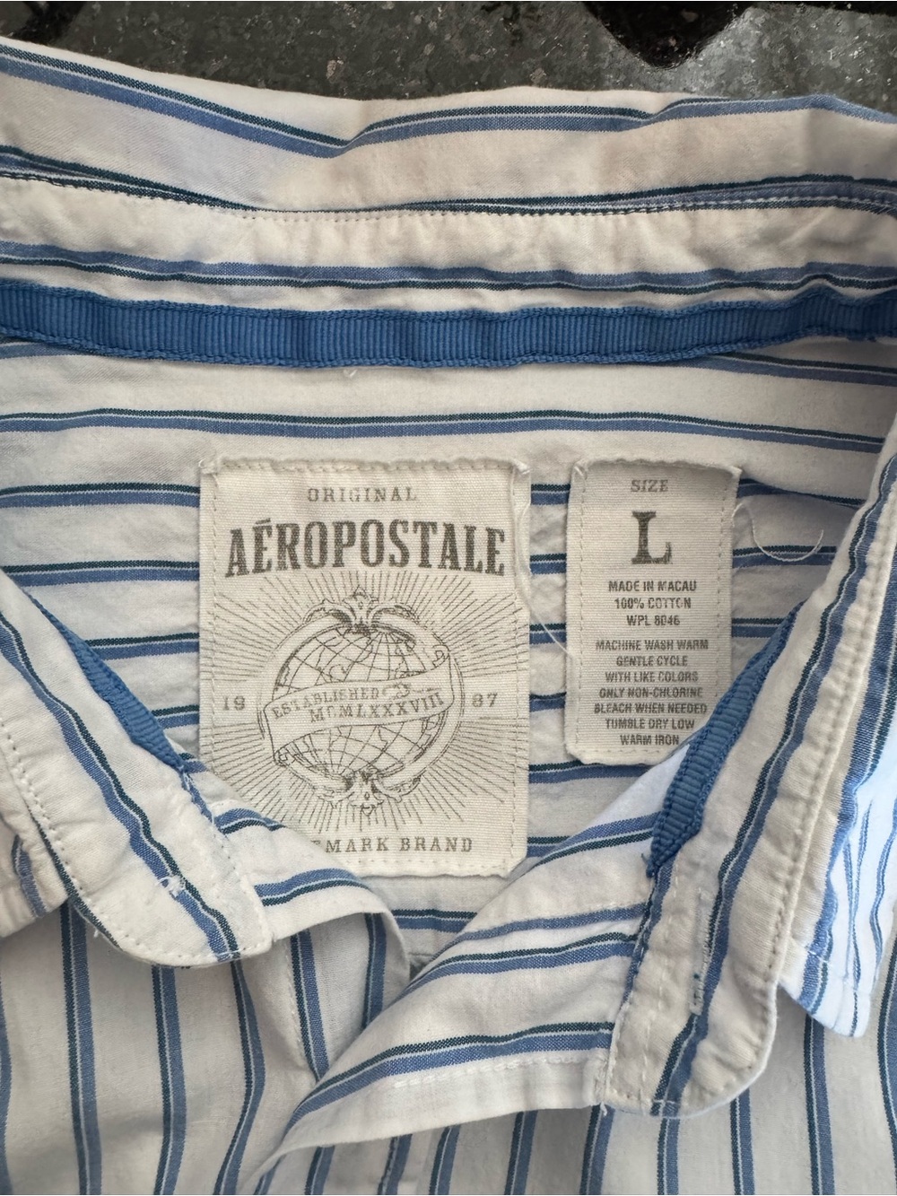 Aeropostale White and Light Blue Vertical Stripe Button-Down Shirt